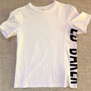 Ted Baker White T-Shirt W/Black TED BAKER Graphic Side Sz 0 (fits like a Small)